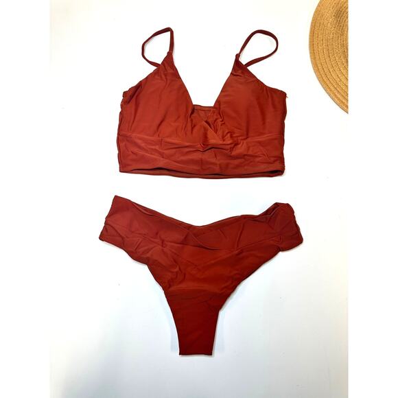 Rust V-Neck Bikini with Waistband Detail Size Small - Picture 2 of 8